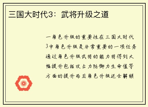 三国大时代3：武将升级之道