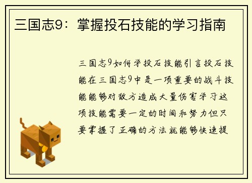 三国志9：掌握投石技能的学习指南